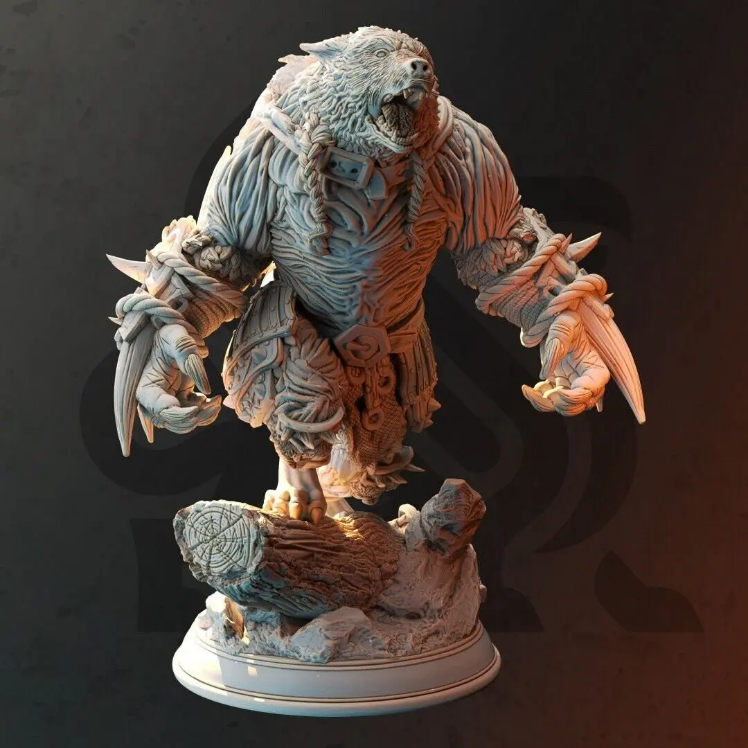 Werebear Bearserker Barbarian 3D-Printed Character Figure Miniature (25 mm) - Collectible Miniatures for DM Stash, Home Decor Statue, 3D-Printed Miniatures