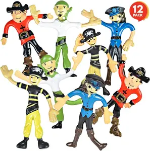 Bendable Pirate Figures, Set of 12 Flexible Men, Birthday Party Favors for Boys and Girls, Stress Relief Fidget Toys for Kids and Adults, Goody Bag Stuffers, Piñata Fillers
