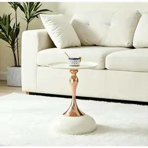 White Small Round End Table - Space-Saving Cocktail Table for Living Room, Indoor Furniture
