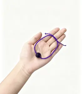 Handmade Braided Bracelet with 14mm Natural Crystal Bead, Adjustable Purple Rope Bracelet for Men and Women