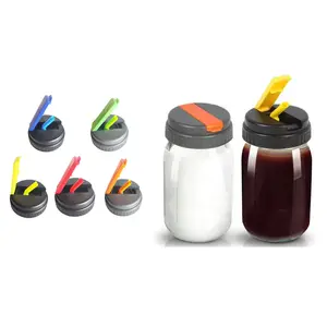 Mason Jar Lid Mason Cup with Straw Seal Large Lemon Coffee Tea Jam Mason Bottle with Straw Cap, Reusable Leak-Proof Drinkware