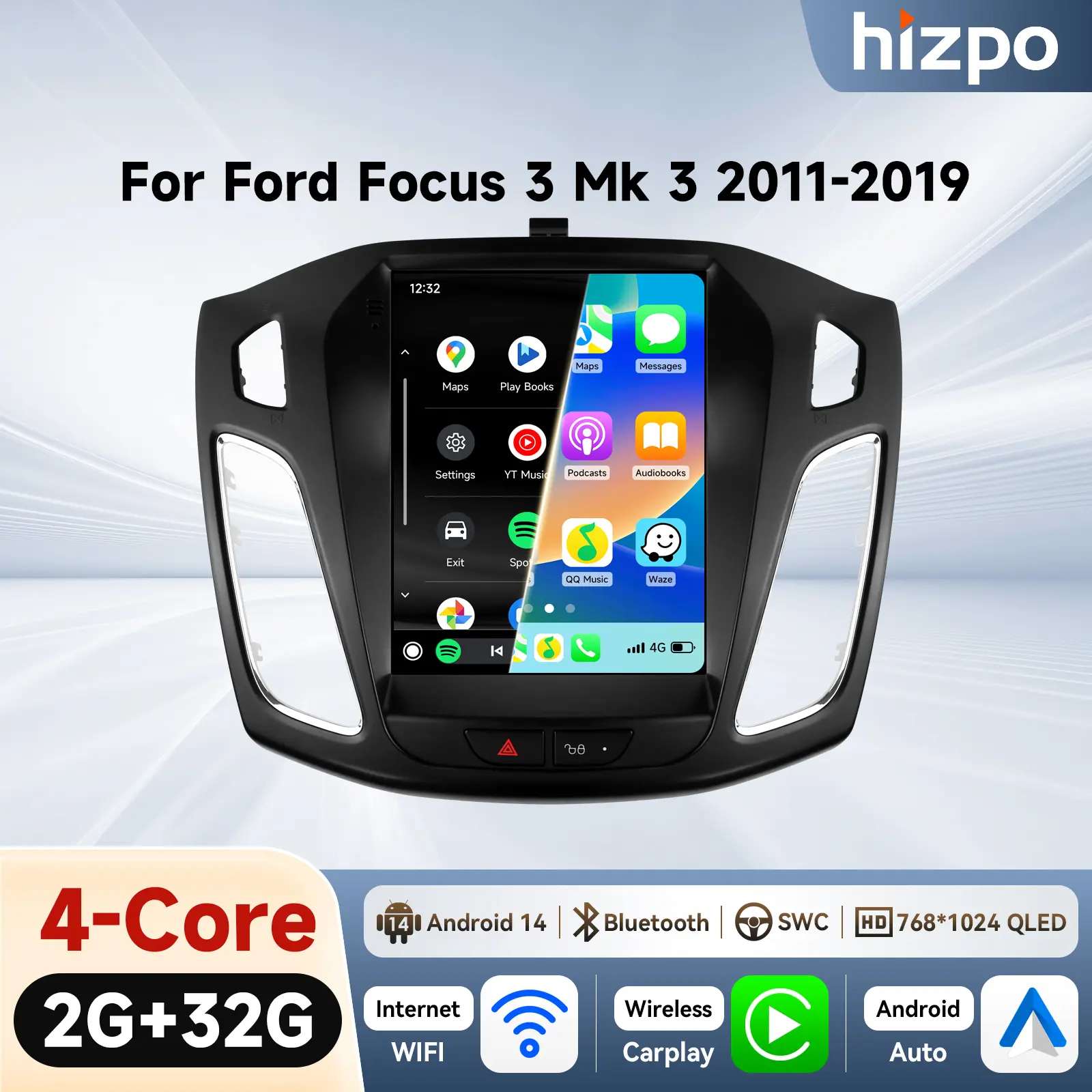 GPS Touchscreen Head Unit for Ford Focus 3 MK3 2011-2019, Wireless Android Auto Car Stereo with Wireless WiFi, Car Radio Multimedia Play Video Player, Carplay Car Screen