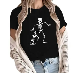 Funny Halloween T-Shirt for Men and Women – 100% Cotton Skull and Dog Skeleton Design