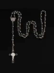Beaded Decor Cross Pendant Necklace for Men & Women, Stainless Steel Jewelry for Party, Daily Clothing Decor, Trendy All-match & Exquisite Jewelry for Birthday Gift, Cross Necklaces