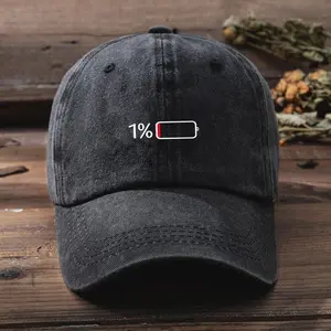 Adjustable washed printed low-battery logo baseball cap for men and women, suitable for daily travel, sun protection, and outdoor leisure
