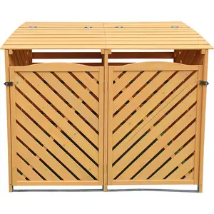 4.9 ft. x 4 ft. Wooden Outdoor Storage Shed for Outdoor Trash Can and Recyclables, Stores 2 Trash Cans, 4' x 4.9' x 3', Modern Fir Wood Shed with Metal Locking Latch and 2 Front Access Doors