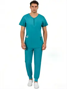 Mens Practical SPA Work Scrub Set Lightweight Fabric Soft Breathable For Clinic Beauty Staff Uniform