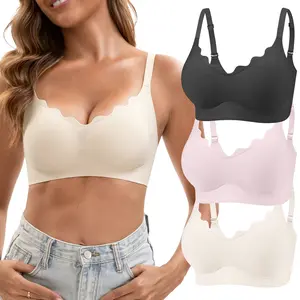 Jasmolly Womens Seamless T-Shirt Bras 3 Pack Ultra Soft Wireless Comfy Bra, Full Coverage Bralette No Show Under Clothes
