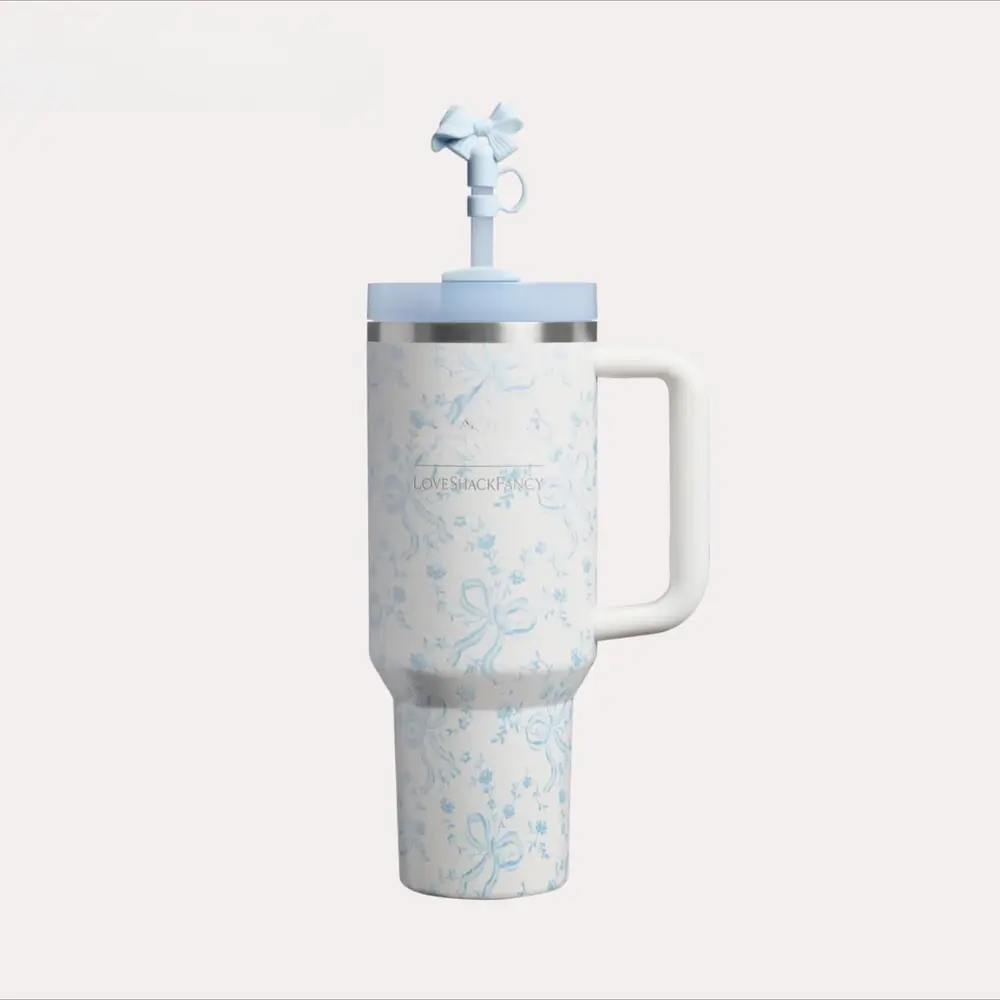 LoveShackFancy 40oz Coquette Bow Winter Ice Gift Box Cup, Themos Quencher H2.0 Tumbler