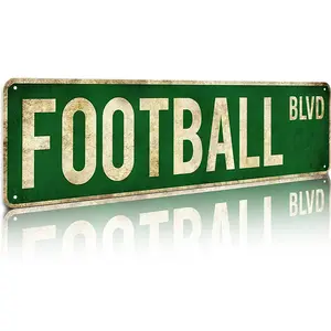 Football BLVD Vintage Street Sign 16x4 Inch Aluminum Metal Sign - Sports Wall Decor for Man Cave, Garage, Sports Bar, Bedroom - Retro Tin Sign Gift for Football Fans, Players, Dads