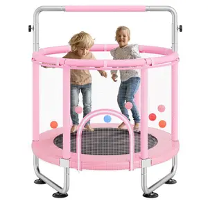 VEVOR 55 Kids Trampoline, 4.6FT Indoor Outdoor Trampoline, Mini Toddler Recreational Trampolinewith Safety Enclosure Net and Basketball Hoop, Birthday Gifts Christmas Toys for 3+ Years Children, Pink