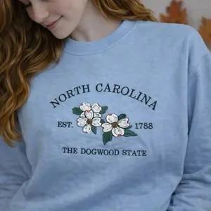 North Carolina the dogwood-state embroidered  Sweaters,  Unisex embroidered North Carolina dogwood flower Sweatshirt Embroidery Love Hoodie Womenswear