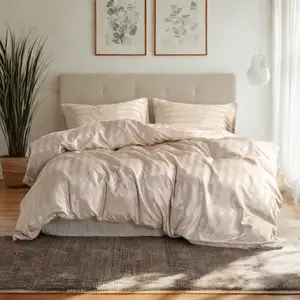 Satin duvet cover set of three, luxuriously silky, champagne‎