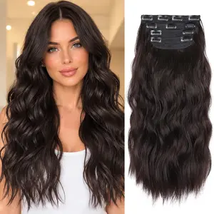 Auburn Dark Brown Hair Extensions, 20 Inches Soft Synthetic Curly Clip in Hair Extensions 4Pcs