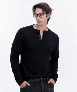 Men's Ribbed Henley Shirt Short Sleeve Slim Fit Muscle Shirt Fitted Cotton Casual Long Sleeve