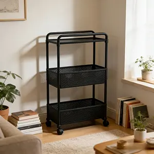 1 multi-layer rolling plastic storage cart with wheels | Kitchen food storage multifunctional cart, kitchen organizers, kitchen storage basket, bathroom, living room, 3/4 floor white/black