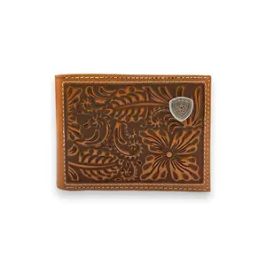 Men's Removable Passcase Wallet - Floral Embossed Metal Shield