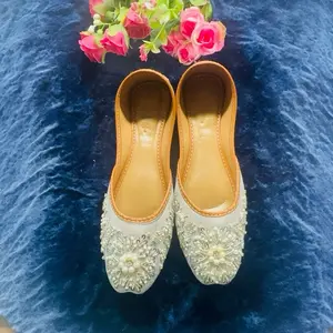 Handmade Pearl Embellished Khussa - Luxury White Bridal Jutti Flat Shoes for Weddings & Parties