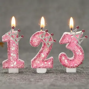 1pc Pink crown birthday candles, cake decorations, perfect for girls and ladies' birthdays and anniversaries, indoor celebration decorations, princess-themed birthday party decorations, holiday crafts, anniversary gifts.