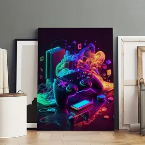 Modern Neon Gamepad LightsabePoster Photo Canvas Frameless Cover Poster Artwork Canvas Wall Art Room Decoration Hanging Chart Printing Canvas Printing Room Aesthetics