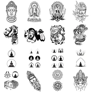 Buddha Pattern Temporary Tattoo Sticker, 16pcs Waterproof Temporary Tattoos Long Lasting Fake Tattoo Sticker for Hand Decor, Body Art Decoration for Women & Men