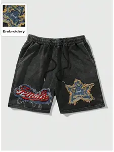 Men's Star & Letter Embroidery Elastic Waist Graphic Shorts, Regular Fit Casual Fashion Comfy Shorts for Summer, Men's Bottoms for Daily Wear, Fitted Casual Shorts
