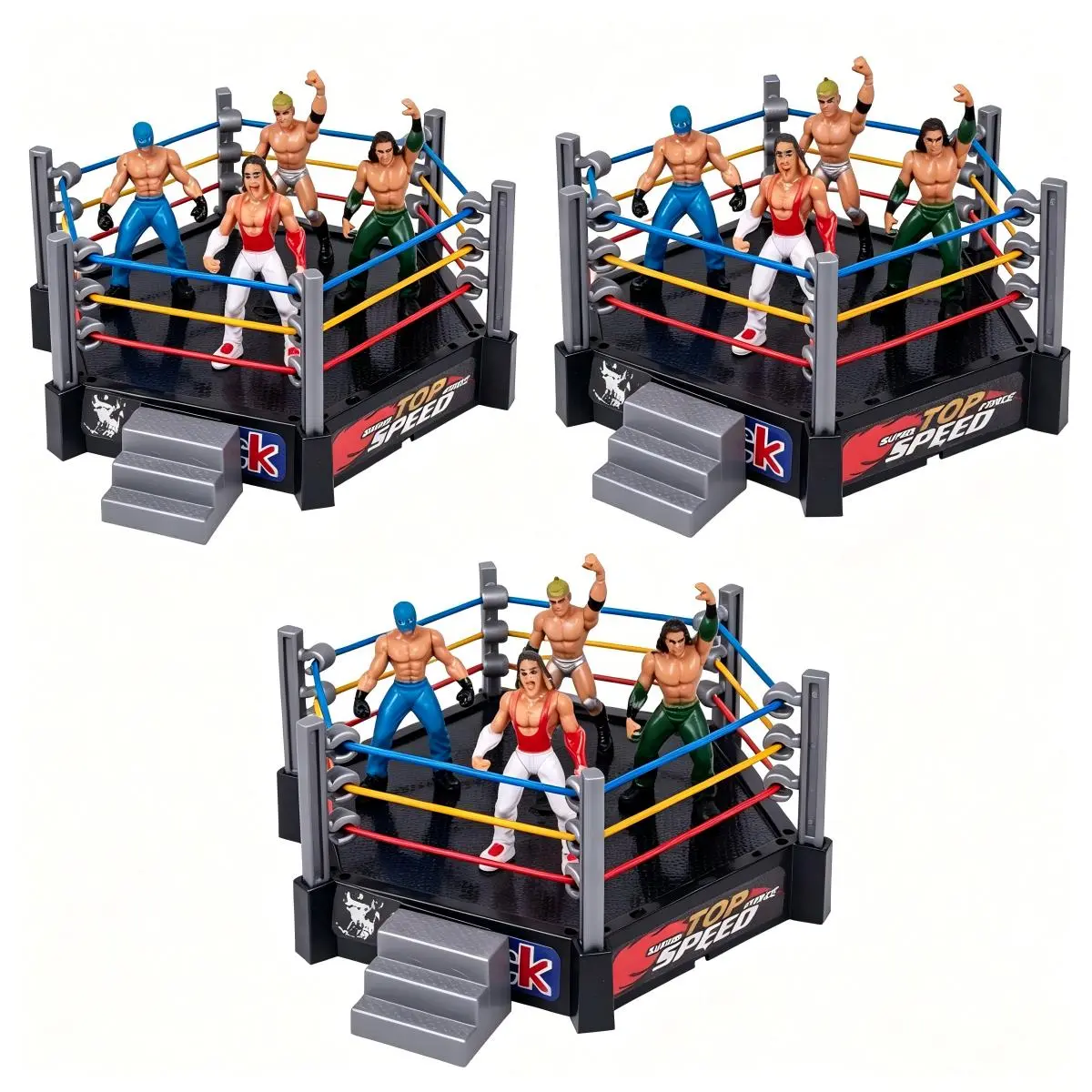 Kids' Wrestling Hexagon Ring Playset - 32-Piece Set with 12 Action Figures, 18 Accessories - Pretend Play, Playtime Toy for 12 Years Above - Children's Day, Birthday Gift Double The Fun Group Battles