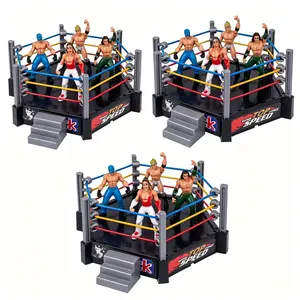 Kids' Wrestling Toyset, 32-Piece Hexagon Ring Playset with 12 Action Figures & 18 Accessories, Boys' Children's Day Gift