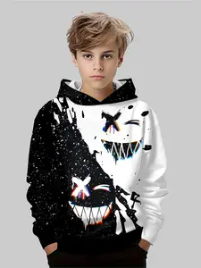Boys' Fashion 3D Print Graphic Print Hoodie Sweatshirt, Long Sleeve Round Neck Pullover, Elastic Fabric for Fall & Winter, Casual Outdoor Wear