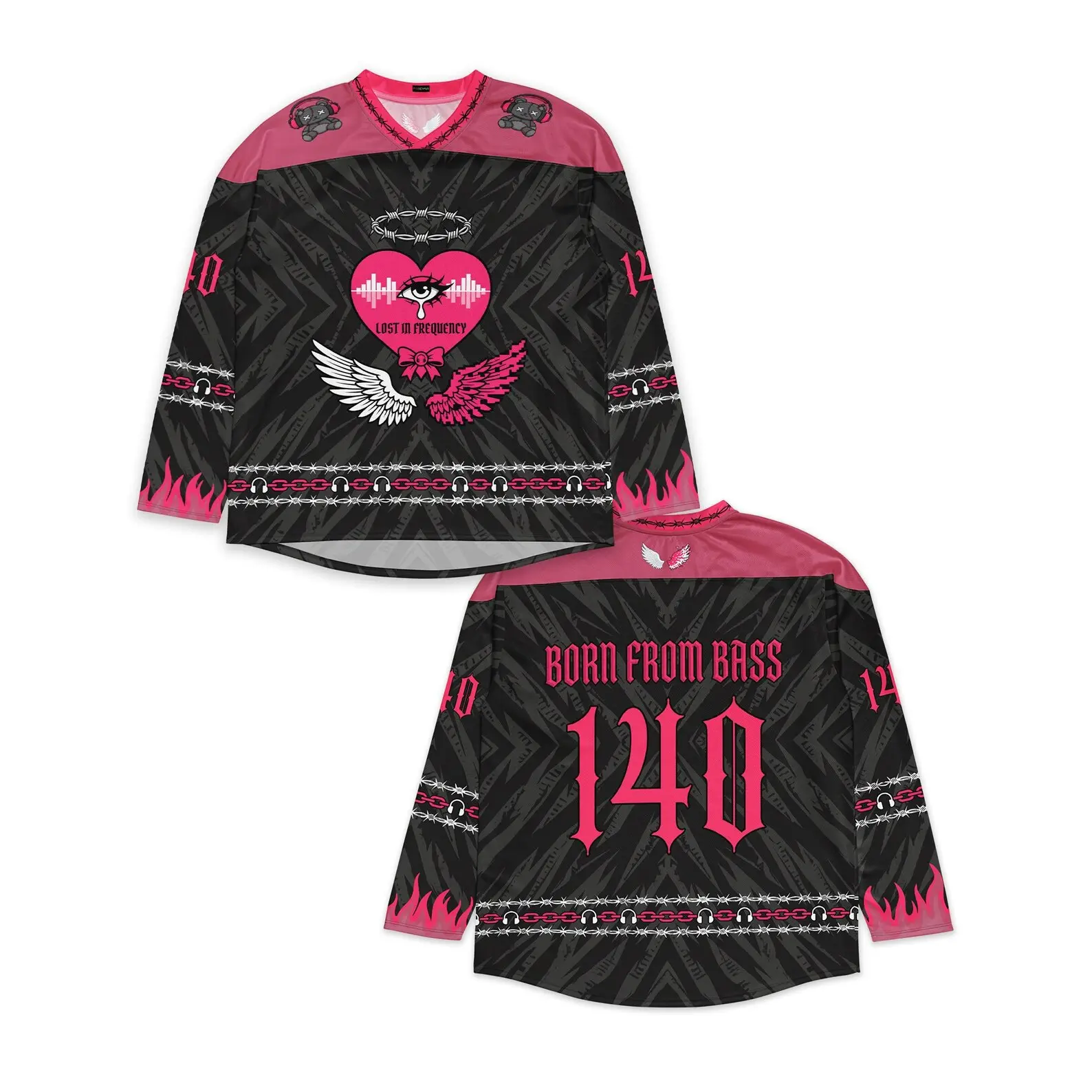 Pink Rave Jersey, Born From Bass Hockey Shirt, Basshead EDM Festival Outfit