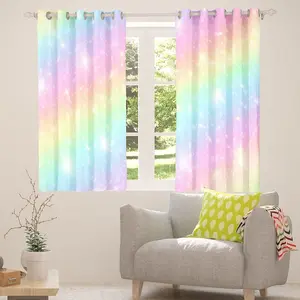 Feelyou Rainbow Tie Dye Pastel Abstract Watercolor Art Curtains - Golden Sweet Home Textile Printed Pattern Window Treatments & Drapes