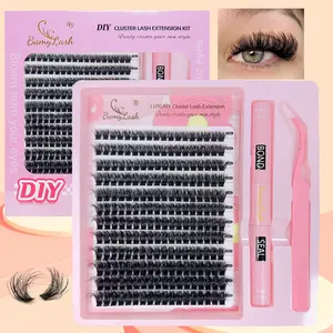 216 Pcs 3D Volume Look Eyelash Extensions Kit, 1 Set Hybrid Cluster Lashes & Eyelash Glue & Tweezers, Professional Eye Makeup Set for Women, Cosmetic Make Up Eyelash DIY Extension