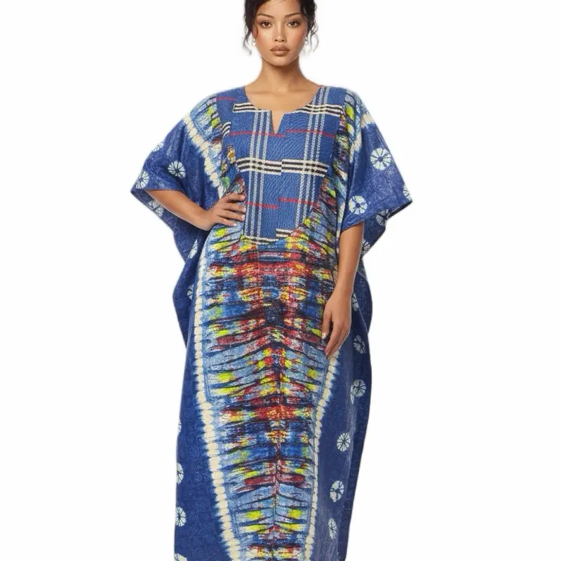 Adire Bubu with Aso-Oke Embellishment - Elegant African Heritage & Contemporary Style Dress in Richly Patterned Fabric