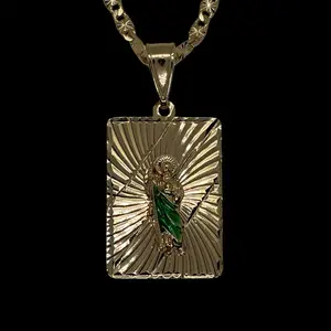 14k Gold Plated Diamond Cut Saint Jude Necklace - San Judas Necklace - Cadena San Judas Oro Laminado