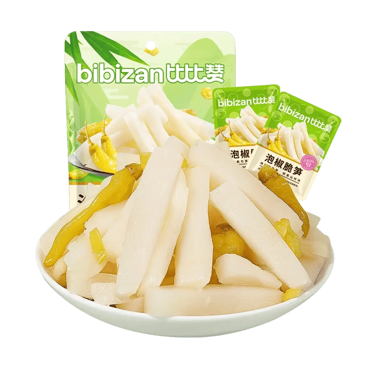 BiBiZan Pickled Bamboo Shoots 200g - Spicy Sour & Crispy, Low Calorie, 0 Fat Snack
