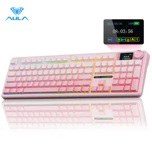 [NEW]AULA F108 Pro Full Size Wireless Mechanical Gaming Keyboard with Knob Smart Screen Num Pad Pink Tri-Mode RGB Backlit Hot Swappable Customize E-Sports Office Computer Accessories TikTokShopfalldealsforyou