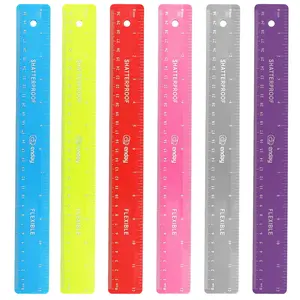 12 inches (30 cm) Shatterproof Flexible Rulers Designed in Black, Blue, Green, , Purple, and Orange -  for School, , & Office  (6 Pack)