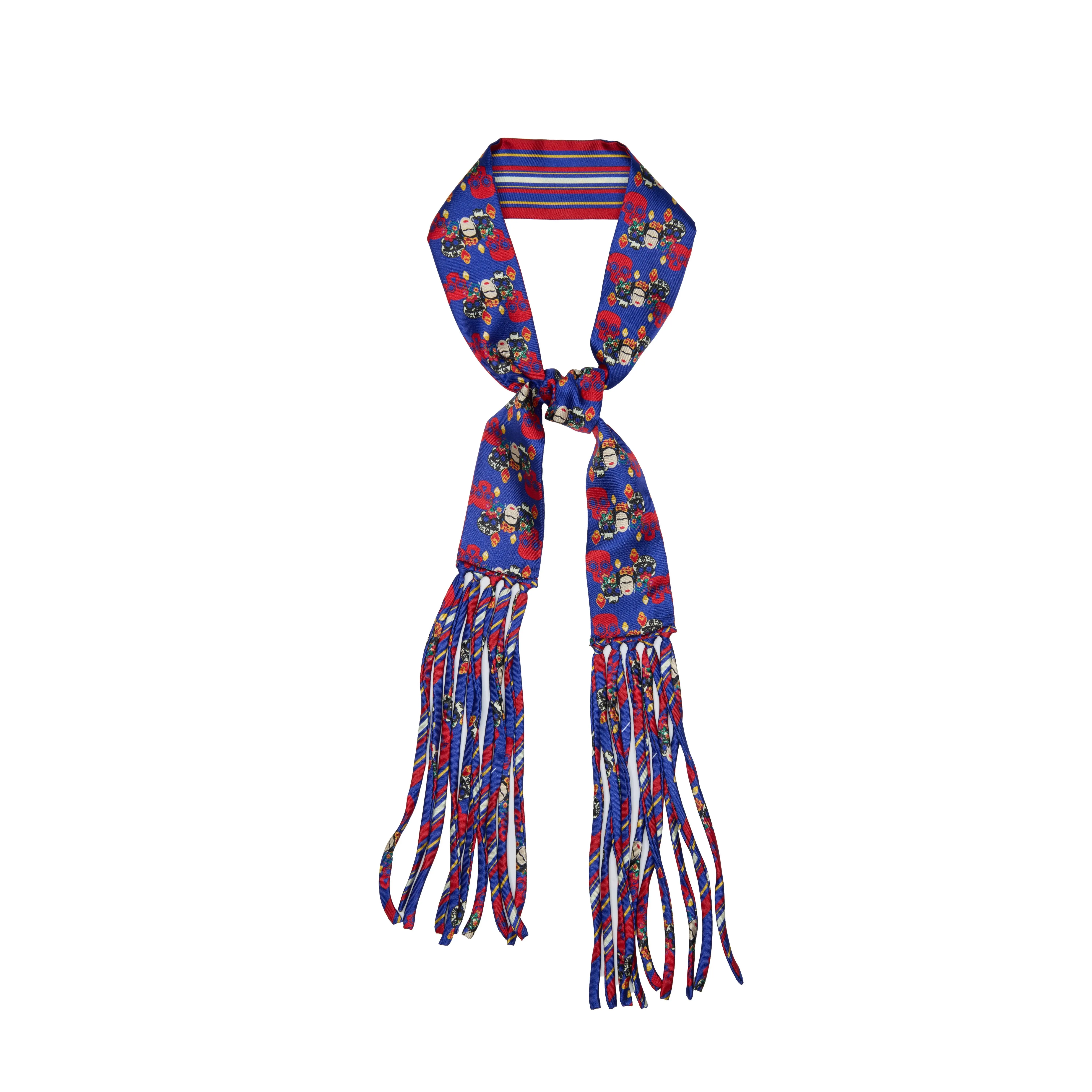 Frida With Love Silk Skinny Fringe Scarf - Cobalt Corazón
