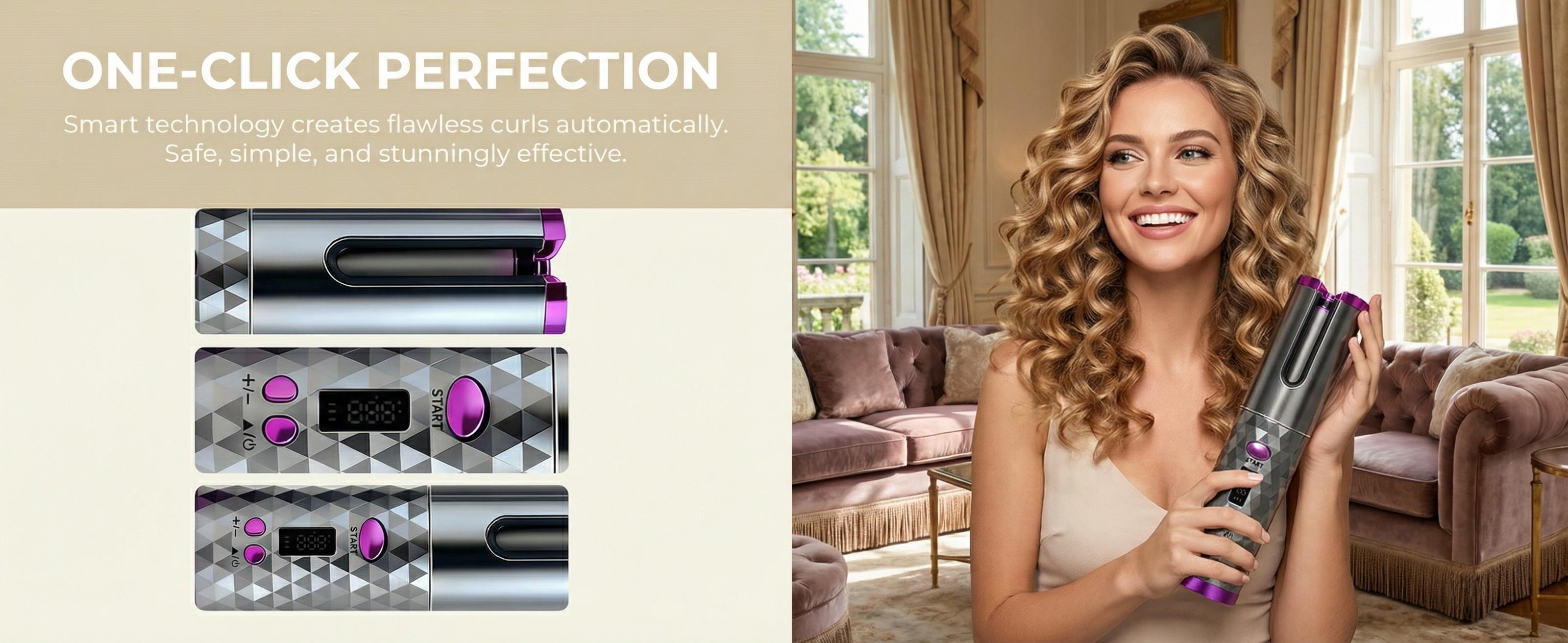 Cordless Automatic Hair Curler for Women, Fast Heating USB Rechargeable Curling Wand with Digital Display, Portable Spin Curler for Styling, Travel-Friendly