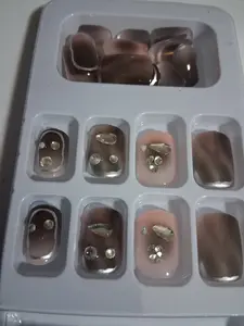 Mocha Nude Marble Gem Press-On Nails (24-Piece Set)