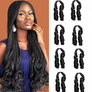 8 Packs French Curly Braiding Hair Curly Crochet hair extensions Loose Wavy  Black Bouncy Braiding Hair Extensions Synthetic Box Braids Foxtail Braids for Black Women Glueless Kinky Straight Hair Weave