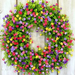 Artificial Flower Wreath, Colorful Flower Wreath, Decorative Wreath for Home Front Door Wall Decor, Home Decor Supplies for Farmhouse, Plants