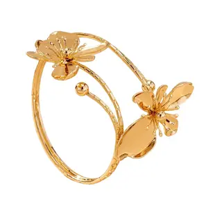 Boho Gold Floral Open Cuff Bracelet - Adjustable Arm Cuff Jewelry for Party/Beach/Valentine’s