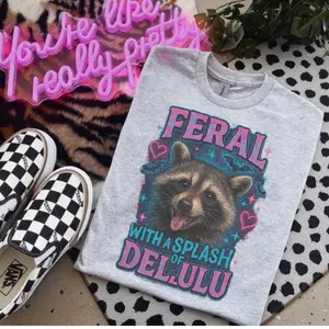 Feral With A Splash Of Delulu - Feral Opossum Shirt - Shirts For Women - Bleached Shirt - Gildan