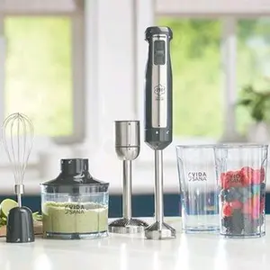 Vida Sana Hand Blender with 3 Attachments - Includes Chopper, Whisk, and Mixing Bowl - Ideal for Smoothies, Sauces, and More