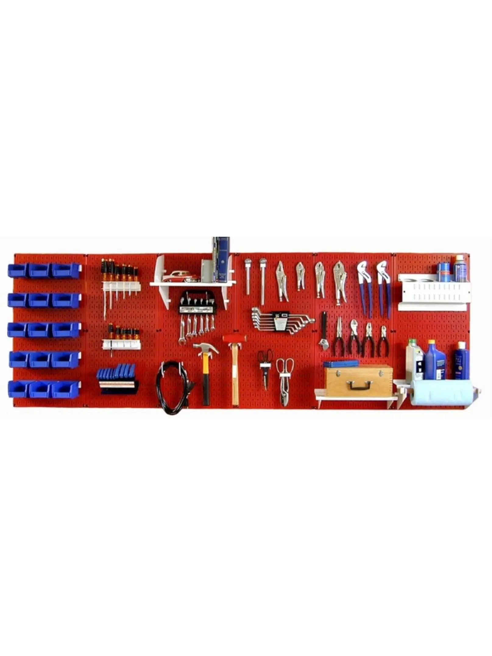 Wall Control Master Metal Pegboard Workbench Kit - 6-Panel All Steel Kit with 32" x 16" Inches Dimensions, 1 Can Holder Assembly, 1 Shelf/Dowel Rod Assembly, 12 Standard Pegboard Hooks, 2 C-Brackets, Double Offset Design