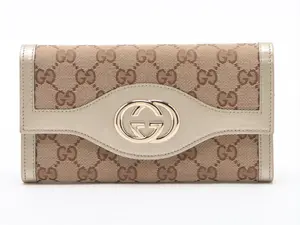 Pre-owned GUCCI leather Small Leather Goods GG Canvas Long Wallet