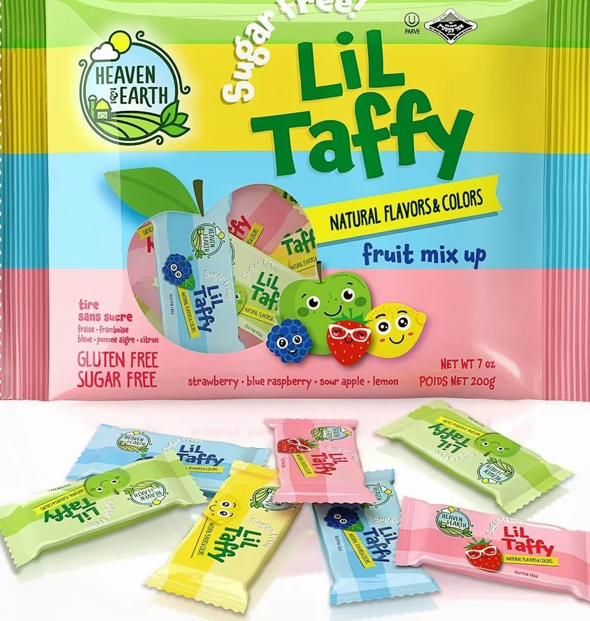 Heaven & Earth Sugar Free Lil Taffy Fruit Mix (Approx. 20 Count) | Dye Free Candy | Made with Natural Colors & Flavors, No High Fructose Corn Syrup, Gluten Free, Nothing Artificial, Goody Bag and Pinata Fillers, Kosher, Wonderfully Delicious!