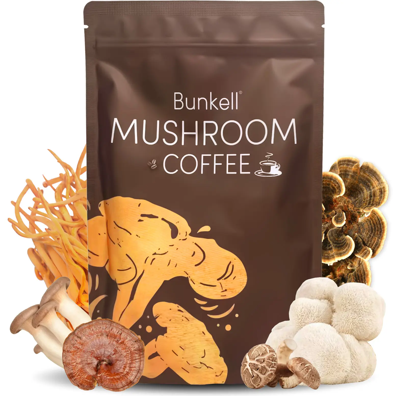 Bunkell Mushroom Coffee, with Lion's Mane, Reishi, Cordyceps, Shitake, King Trumpet & Turkey Tail, Coffee for Energy, Digestion & Immune Support