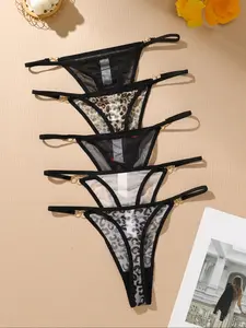 Women's Lace Leopard Fitted G-Strings Underwear Set Panties, Sexy Breathable Comfort Design, Natural Waist Thongs for All Season Wear Everyday Womenswear